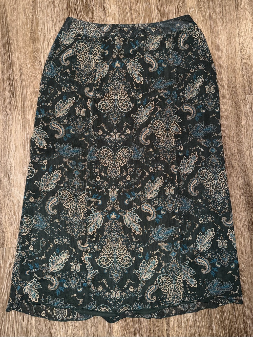 Norton McNaughton Dark Green Paisley Midi Skirt with Teal/Cream Accents